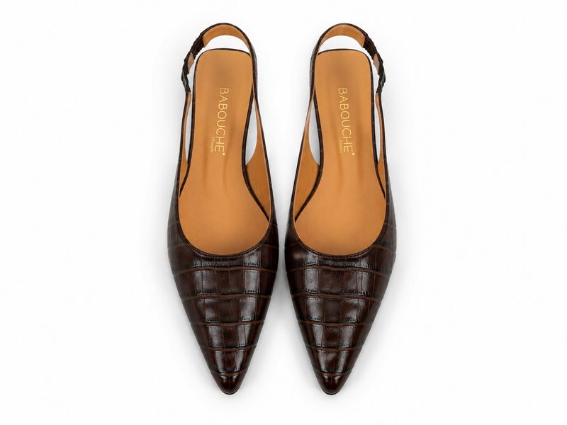 Babouche Lifestyle Nelly-26 Dark Brown Slingback Croco
