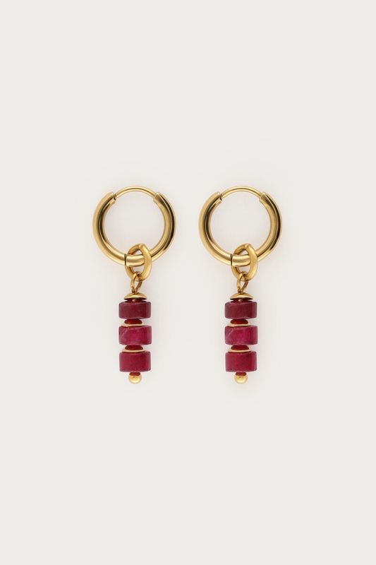 My Jewellery Earring hoop burgundy beads Gold MJ16763