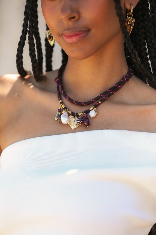 My Jewellery Necklace brown cord charms Gold MJ16750