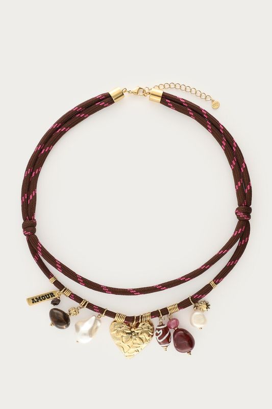 My Jewellery Necklace brown cord charms Gold MJ16750