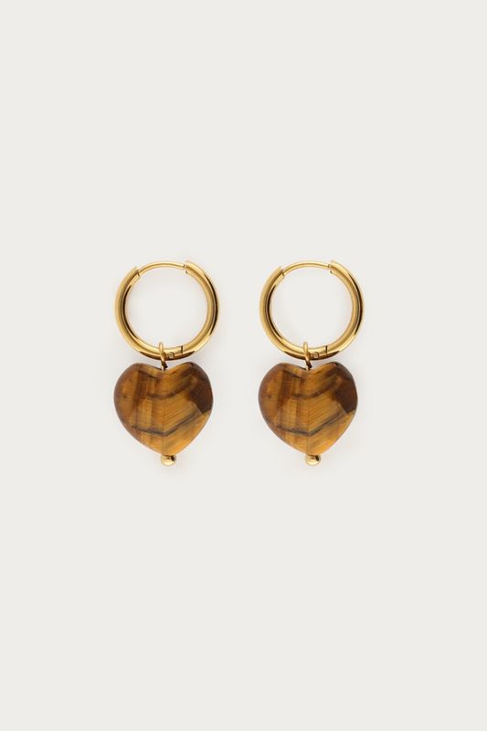 My Jewellery Earring hoop brown heart Gold MJ16758