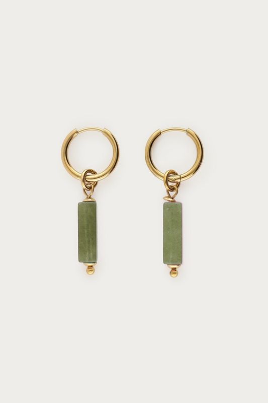 My Jewellery Earring hoop green rectangular bead Gold MJ16759
