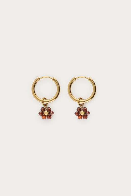 My Jewellery Earring hoop mini brown flower Gold MJ16761