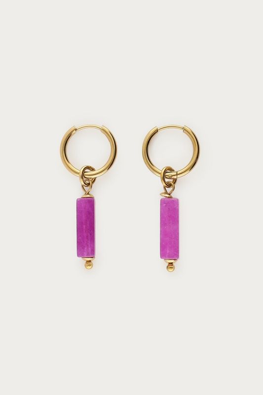 My Jewellery Earring hoop pink rectangular bead Gold MJ16765
