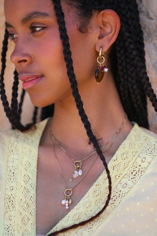 My Jewellery Earring hoop big brown heart Gold MJ16768