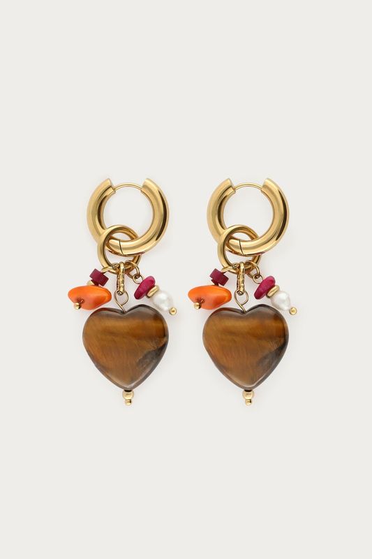 My Jewellery Earring hoop big brown heart Gold MJ16768