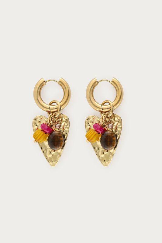 My Jewellery Earring hoop steel heart brown bead Gold MJ16762