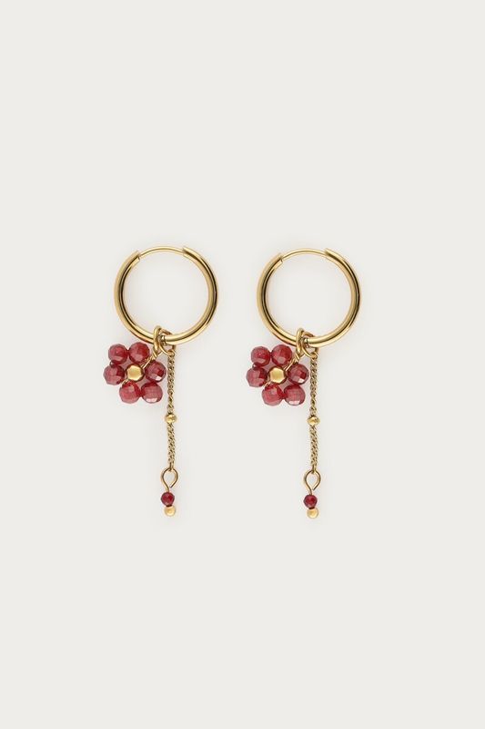 My Jewellery Earring hoop burgundy flower string Gold MJ16769