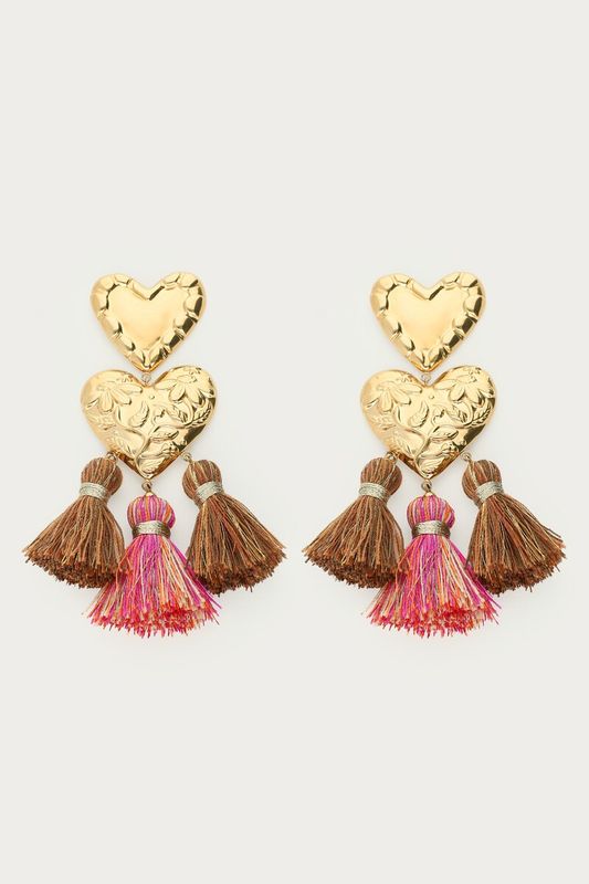 My Jewellery Earring 2 hearts & tassles Gold MJ16770