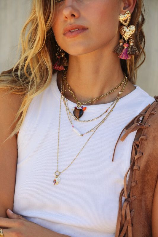 My Jewellery Earring 2 hearts & tassles Gold MJ16770