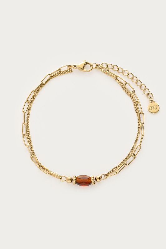 My Jewellery Bracelet double chain brown bead Gold MJ16777