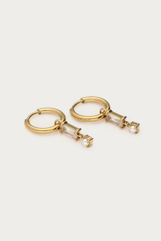 My Jewellery Earring mini hoop square strass pearl Gold MJ14608