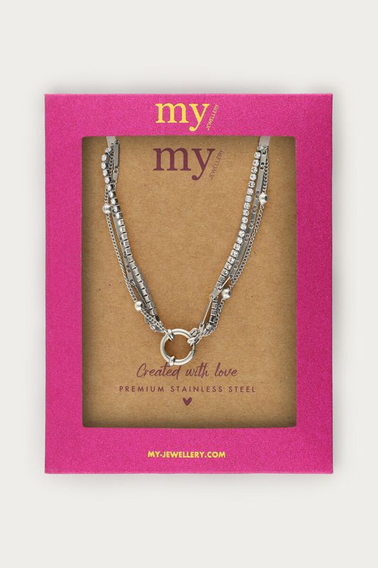 My Jewellery Necklace triple chain strass Silver MJ14582