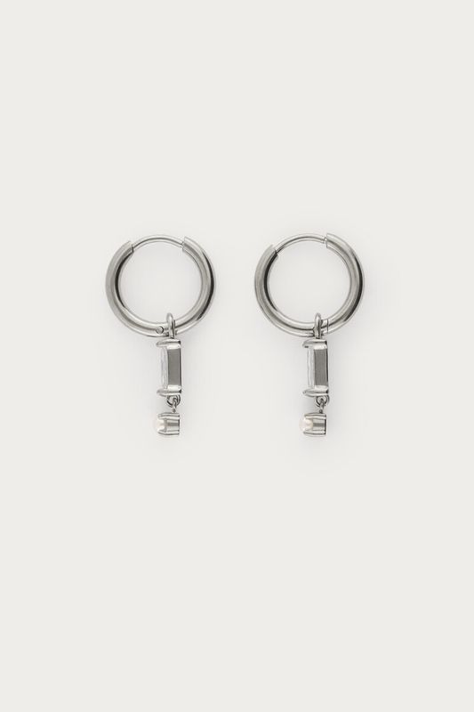 My Jewellery Earring mini hoop square strass pearl Silver MJ14608