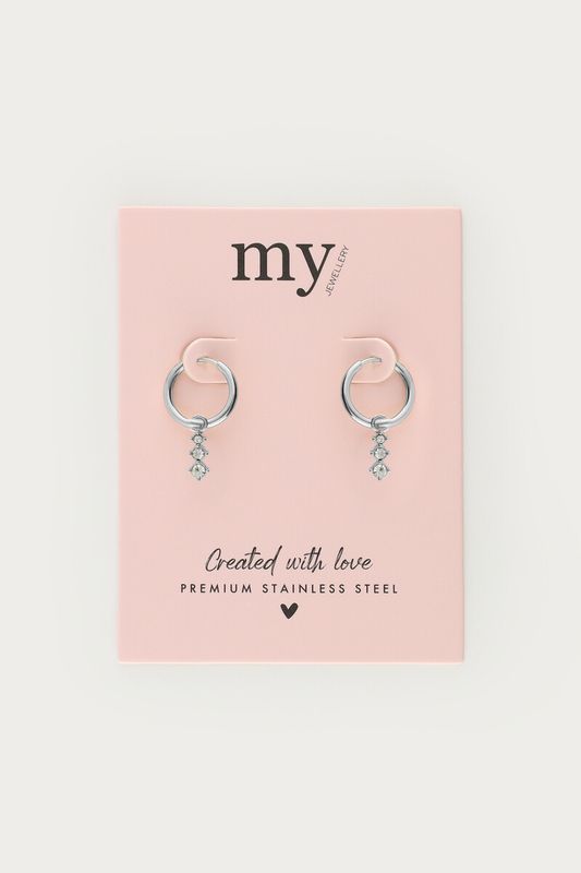 My Jewellery Earring small hoop 3 strass stones Silver MJ09499