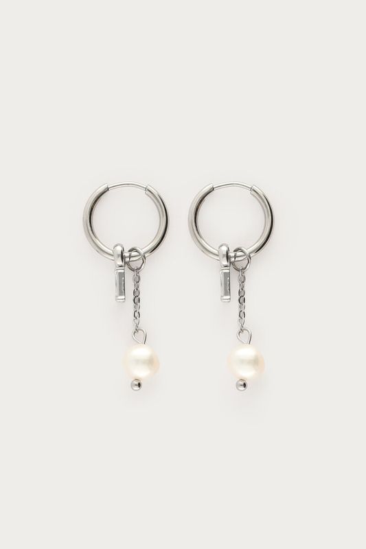 My Jewellery Earring hoop strass pearl Silver MJ14775