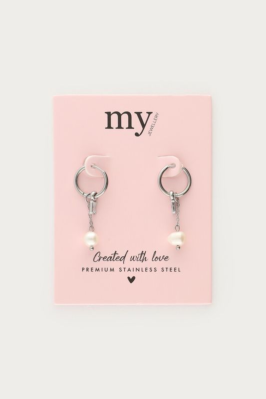 My Jewellery Earring hoop strass pearl Silver MJ14775