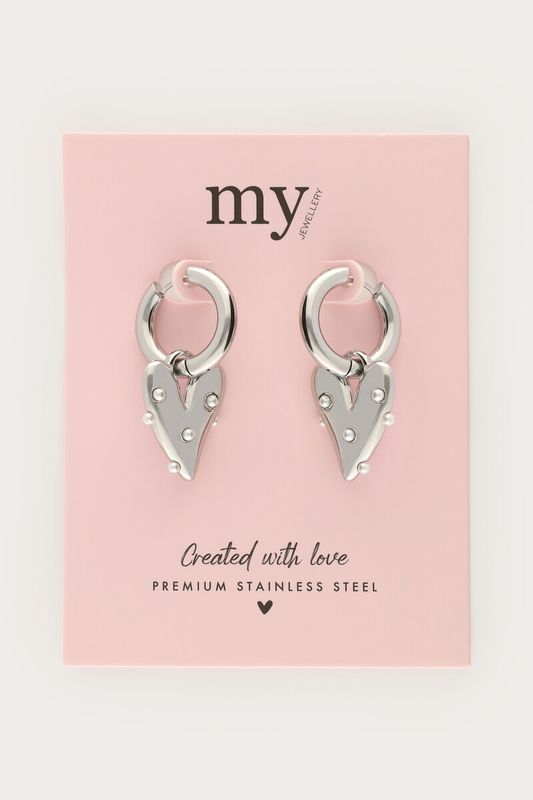 My Jewellery Earrings big heart & pearls zilver MJ09316