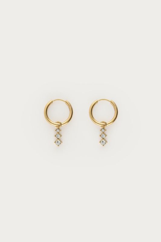 My Jewellery Earring small hoop 3 strass stones goud MJ09499