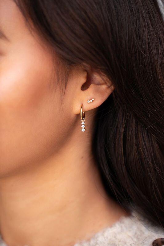 My Jewellery Earring small hoop 3 strass stones goud MJ09499