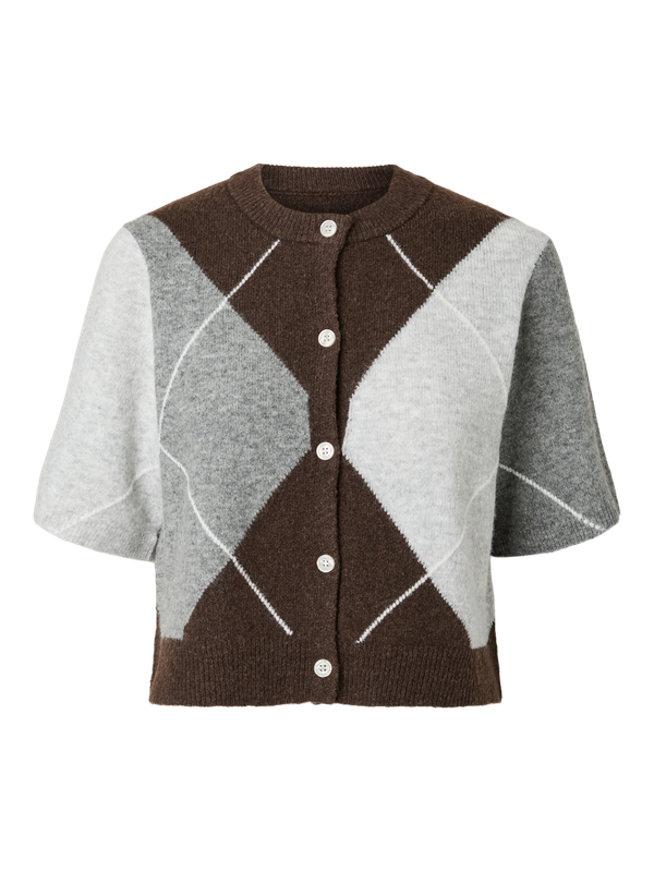 Pieces PCSALLY SS KNIT CHECK CARDIGAN BC Hot Fudge/GREY/BIRCH 17168913