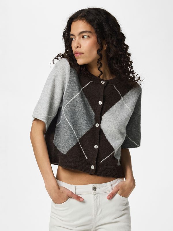 Pieces PCSALLY SS KNIT CHECK CARDIGAN BC Hot Fudge/GREY/BIRCH 17168913