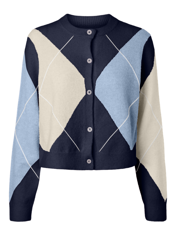 Pieces PCSALLY LS KNIT CHECK CARDIGAN BC Maritime Blue/BIRCH/CASHMERE B 17168912