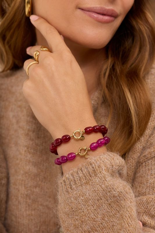 My Jewellery Bracelet elastic lock pink beads Gold MJ16869