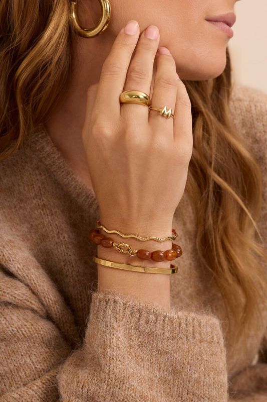 My Jewellery Bracelet elastic lock brown beads Gold MJ16867