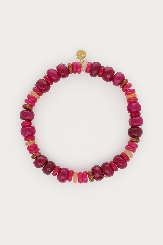 My Jewellery Bracelet elastic pink beads Gold MJ16868