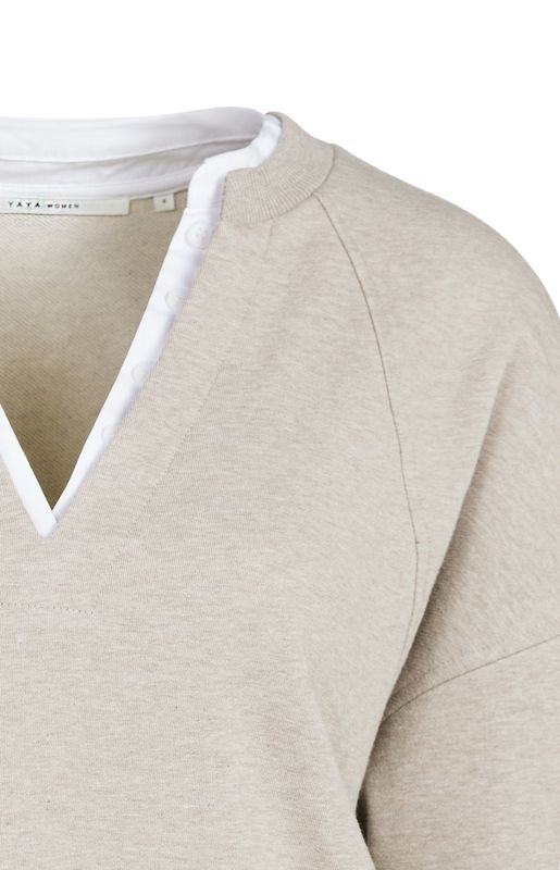 YaYa Sweatshirt met V-hals en gewev PURE CASHMERE GREY 01-109127-608