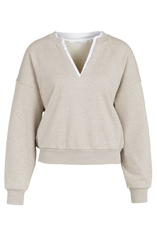 YaYa Sweatshirt met V-hals en gewev PURE CASHMERE GREY 01-109127-608