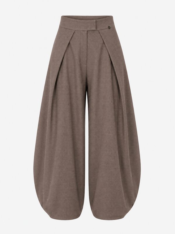 Ambika Pantalon met plooi Kiekel coffee plaid Kiekel