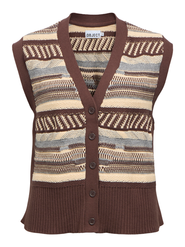 Object OBJINNIA S/L LO KNIT VEST 147 Seal Brown/Mgm + macademia 23050039