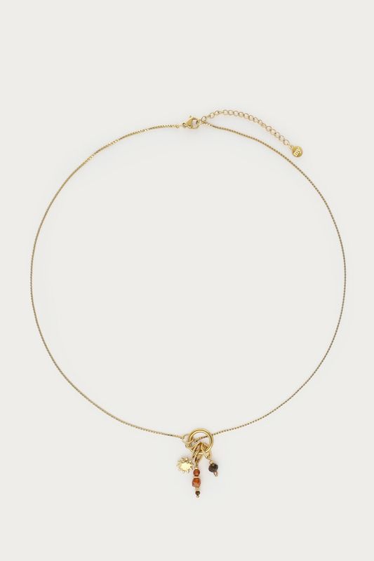 My Jewellery Necklace lock sun brown beads Gold MJ16836