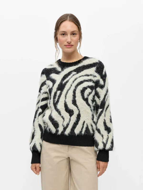 Object OBJHOLLOW L/S RE KNIT PULLOVER NOOS Birch/Zebra 23047266