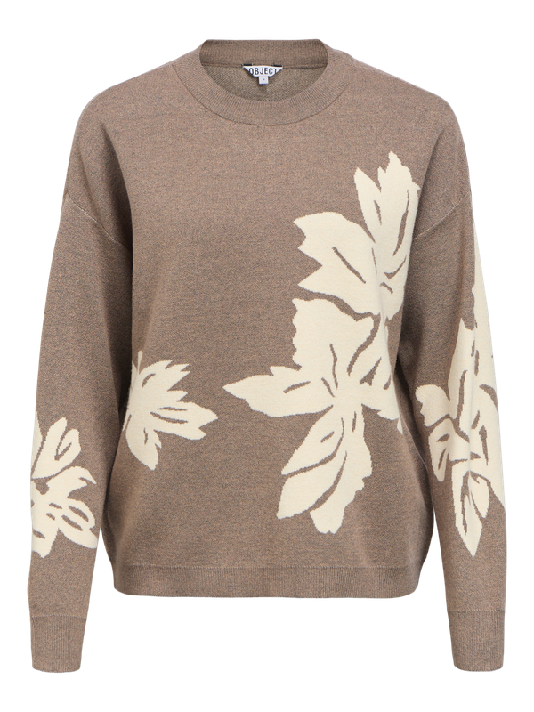 Object OBJRAY LO L/S KNIT PULLOVER AOP NOOS: Morel/Sandshell big flower 23044642