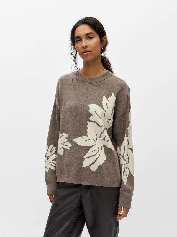Object OBJRAY LO L/S KNIT PULLOVER AOP NOOS: Morel/Sandshell big flower 23044642