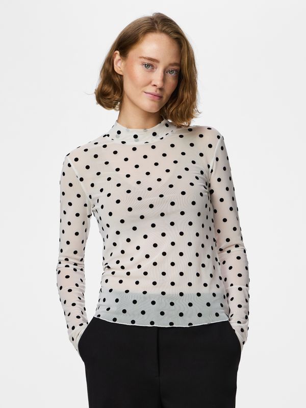 Pieces PCJESHI LS HIGH NECK TOP JRS BC Cloud Dancer/Dots 17159223
