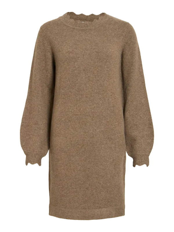 Vila VINIKOLINA O-NECK L/S KNIT DRESS - : Falcon/MELANGE 14118778