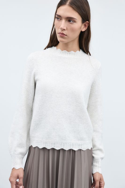 Vila VINIKOLINA O-NECK L/S KNIT TOP - NO: Super Light Natural Melan 14106419