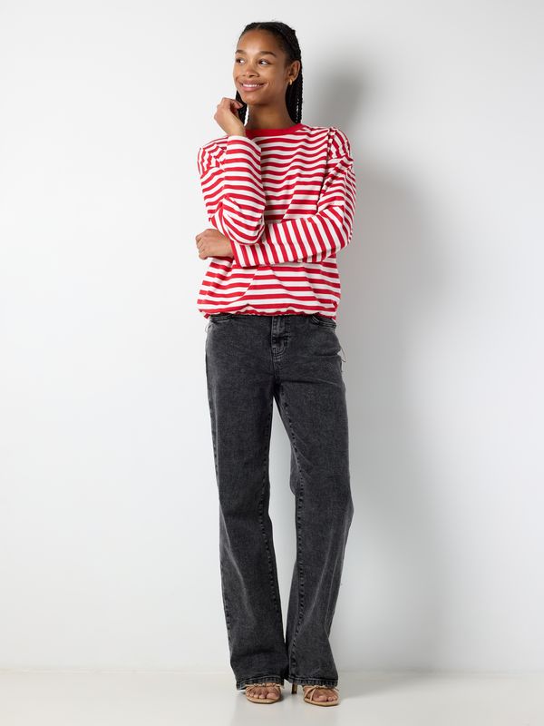 Noisy May NMEMBER L/S O-NECK STRIPED STRING T: Racing Red/BRIGHT WHITE 27039815