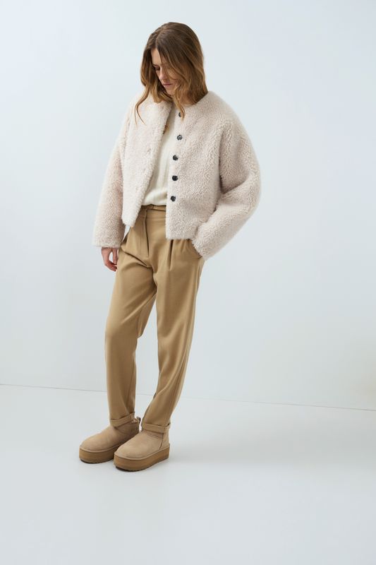 YaYa Zachte geweven broek met hoge taille CORNSTALK BROWN MELA 01-301287-609