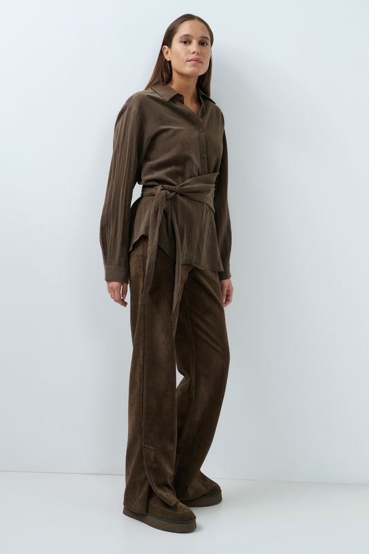 YaYa Suede broek met wijde pijpen SLATE BLACK BROWN 01-309283-609