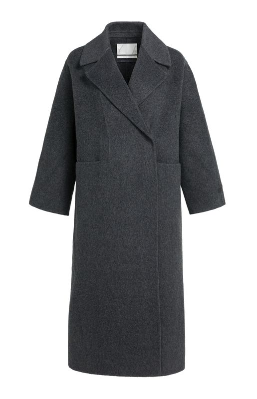 YaYa Extra lange geweven wollen jas HOLE BLACK MELANGE 02-011026-609