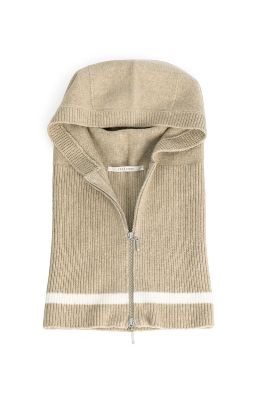 YaYa Gebreide capuchonsjaal met rits PURE CASHMERE BROWN 03-300021-609