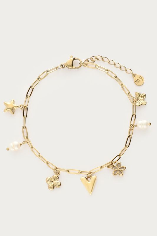 My Jewellery Bracelet 7 charms heart flower pearl Gold MJ15977