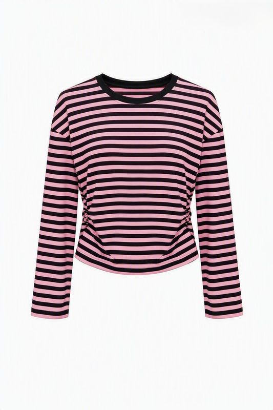 Ambika getailleerd streep l/s bruin/roze M30670