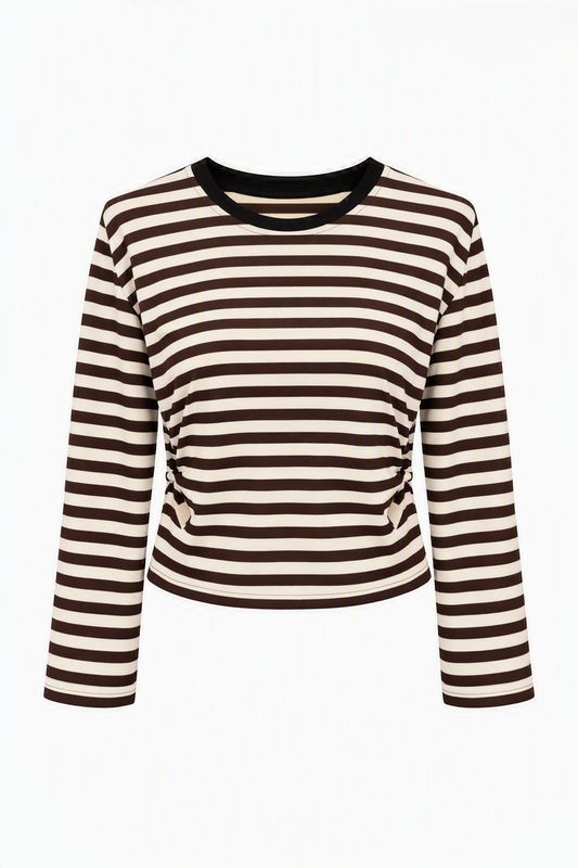 Ambika getailleerd streep l/s bruin/creme M30670