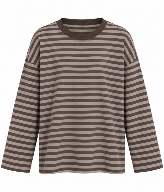 Ambika streep shirt bruin taupe F.1109